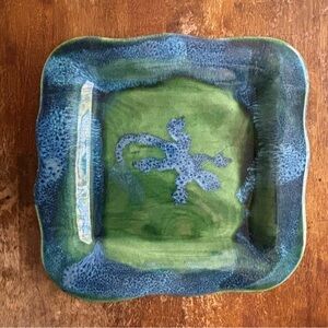 Signed Art Studio Pottery Plate Hawaii Lizard Blue Green #3
